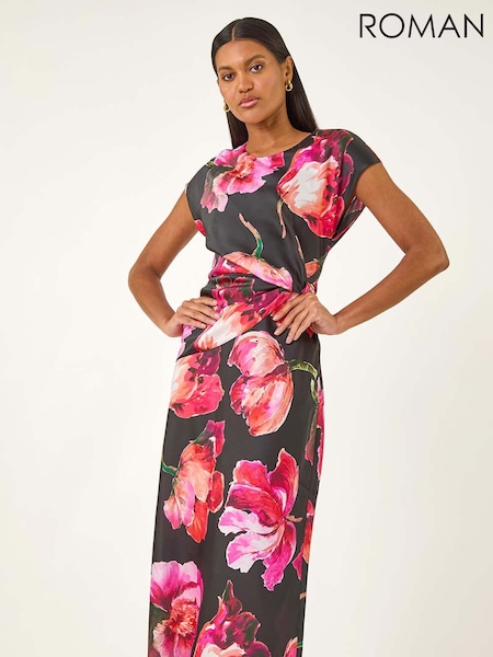 Roman Floral Printed Wrap Detail Midi Dress (H81753) | R$ 785