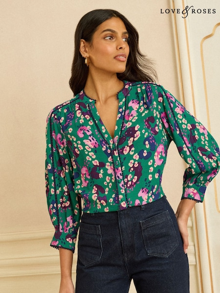 Love & Roses Notch Neck 3/4 Sleeve Blouse (H81780) | ¥ 7,530