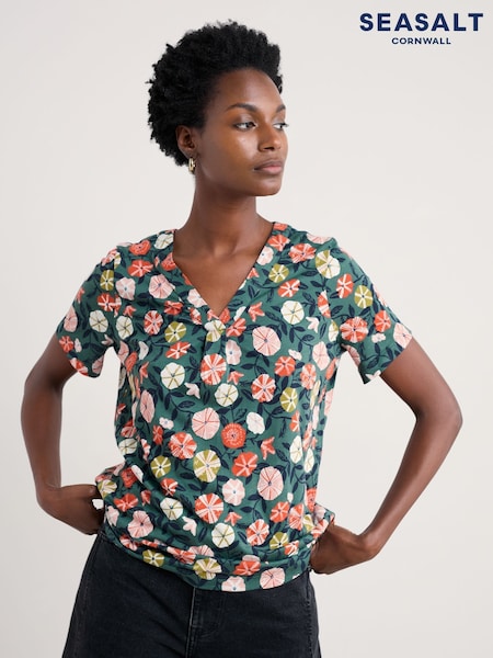 Seasalt Cornwall Blue Barnoon Jersey Printed Short Sleeve Top (H81797) | €63