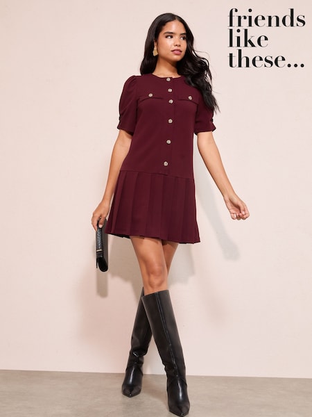 Burgundsko rdeča - Friends Like These Pleat Peplum Hem Mini Dress (H81939) | € 55