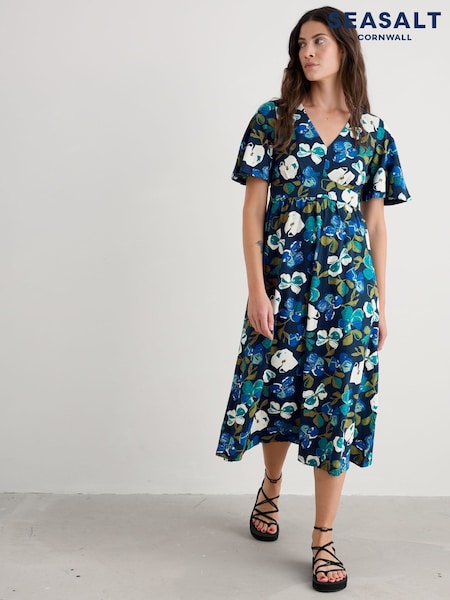 Seasalt Cornwall Blue Petite Chateaux Half Sleeve Maxi Dress (H81961) | €105