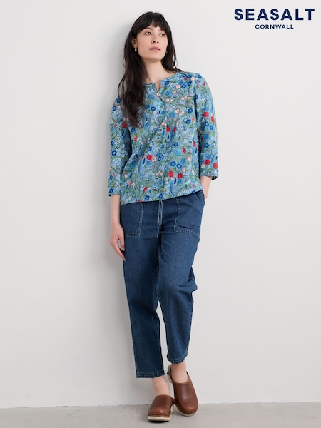 Seasalt Cornwall Blue Watercolour Sketch 3/4 Sleeve Top (H81964) | €79
