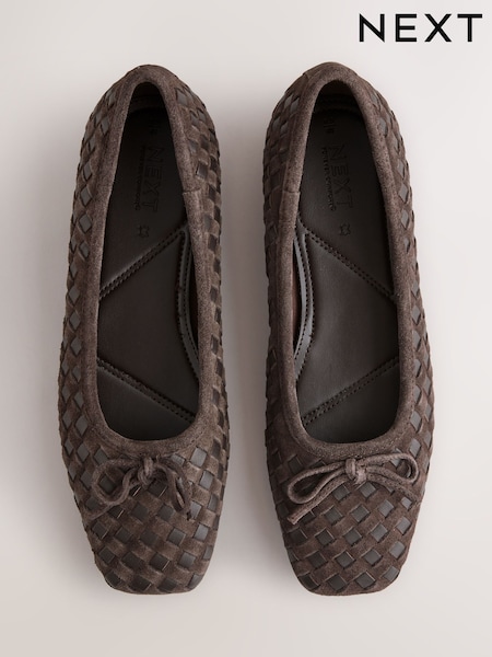 Chocolate Brown Forever Comfort® Leather Weave Ballet Flats (H81982) | SGD 84