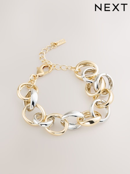 Gold/Silver Tone Mixed Metal Chunky Chain Bracelet (H82040) | €50.50