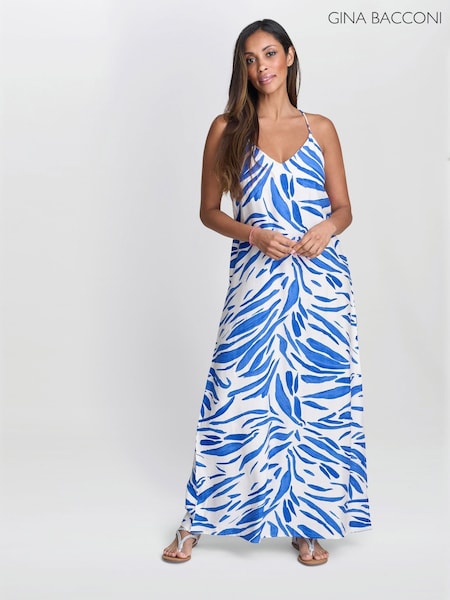Gina Bacconi Blue Crista Stappy Stripe Dress (H82151) | R$ 780