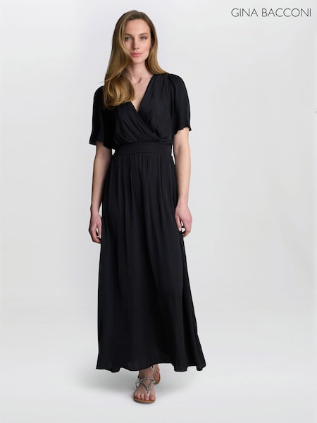 Gina Bacconi Carole Flowing V-Neck Black Dress (H82154) | €95