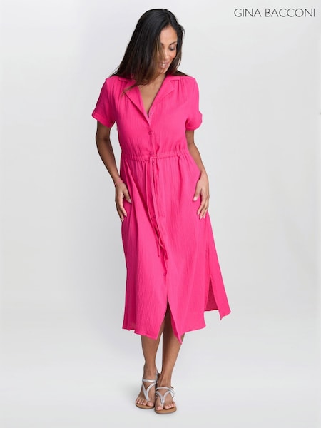 Gina Bacconi Pink DOT Cotton Muslin Shirt Dress (H82156) | €126