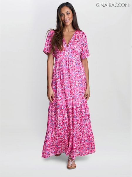 Gina Bacconi Pink Deeann Floral Print Dress (H82160) | R$ 980