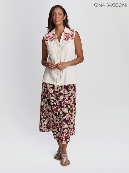 Gina Bacconi Claude Embroidered Cotton Sleeveless Shirt (H82161) | R$ 585