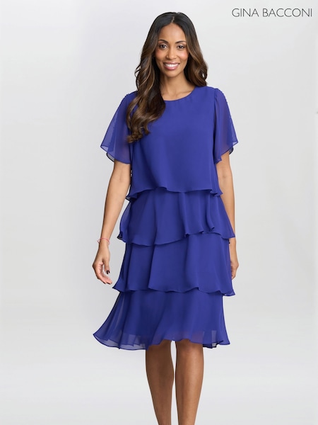 Gina Bacconi Blue Cherry Tiered Chiffon Dress (H82162) | €332