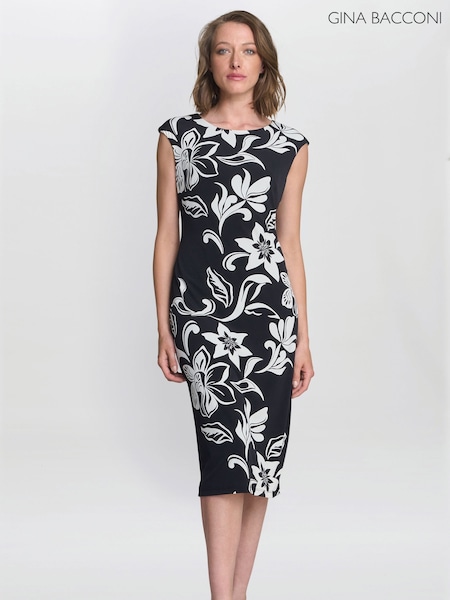 Gina Bacconi Marjorie Floral Print Shift Black Dress (H82164) | € 250