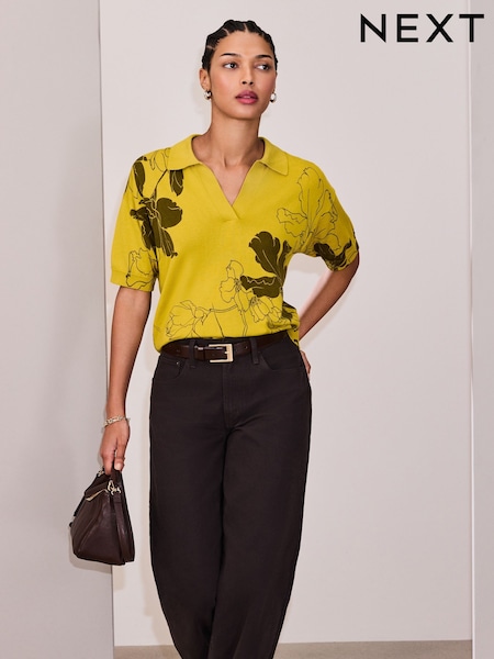 أصفر ليموني - Cotton Rich Soft Touch Knitted Polo Top (H82215) | ‏117 د.إ.‏