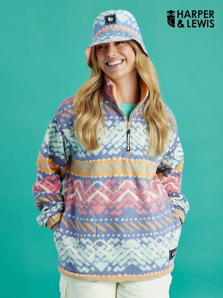 Harper & Lewis Pink Raver Retro Pattern 1/4 Zip Fleece (H82249) | €82