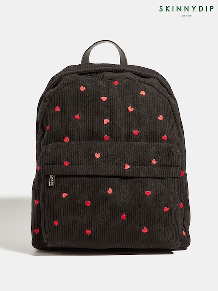 Skinnydip Black Red Ditsy Heart Print Embroidered Backpack (H82264) | €44