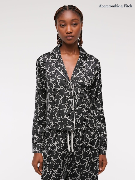 Abercrombie & Fitch Bow Print Button Through Black Pyjamas Top (H82340) | 2,704 UAH