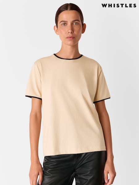 Whistles Brown Contrast Piping Detail T-Shirt (H82365) | €65