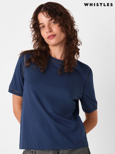 Whistles Blue Broderie Trim Detail T-Shirt (H82367) | €69