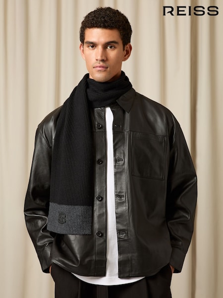 Reiss Black Bennett Monogram Appliqué Wool Scarf (H82405) | R$ 770