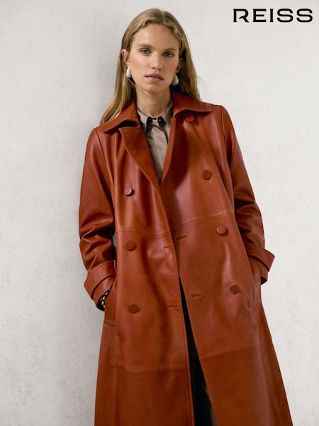 Reiss Hattie Leather Double-Breasted Trench Coat (H82408) | R$ 7.210