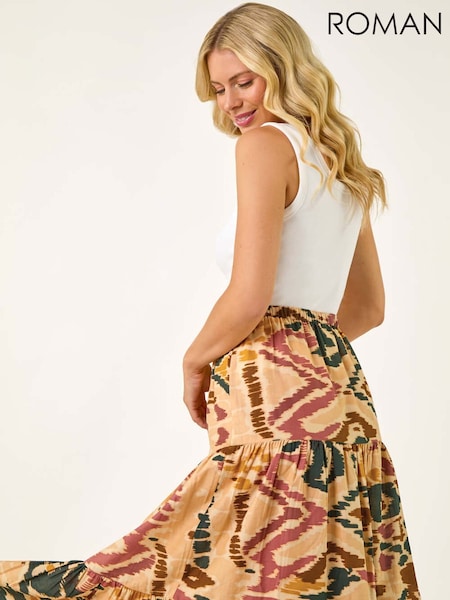 Roman Natural Petite Abstract Tiered Midi Skirt (H82458) | €53