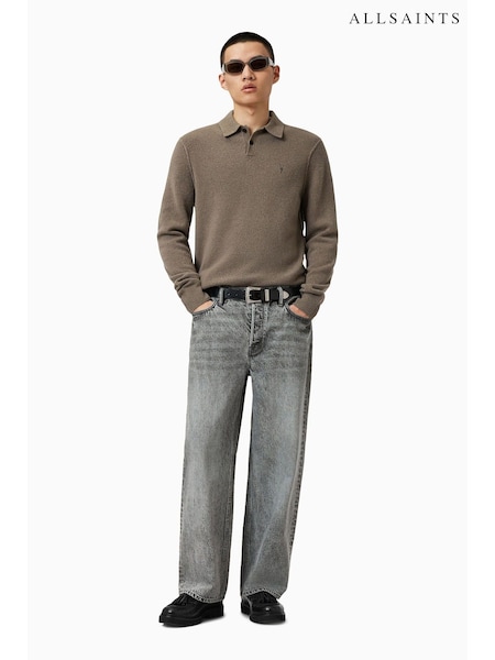 AllSaints Green Statten White Long Sleeve Polo Jumper (H82553) | €144