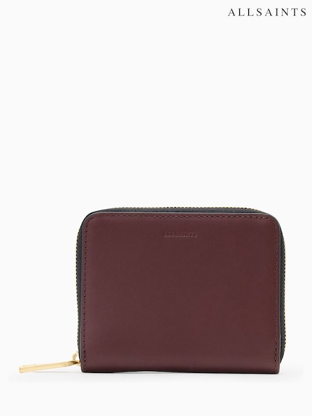 AllSaints Burgandi Red Lena Hex Zip Wallet (H82588) | AED402
