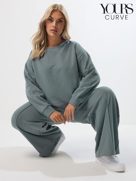 Yours Curve Blue Crew Neck Sweatshirt Joggers Set (H82610) | R$ 385