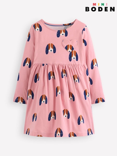 Boden Pink Heart Pocket Fun Jersey Dress (H82615) | R$ 225 - R$ 265