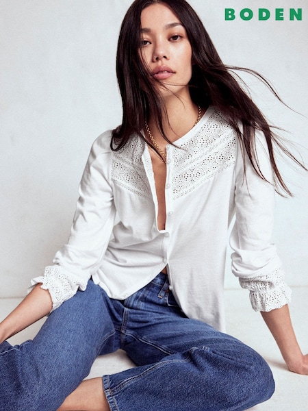Boden White Pippa Broderie Jersey Shirt (H82616) | €89