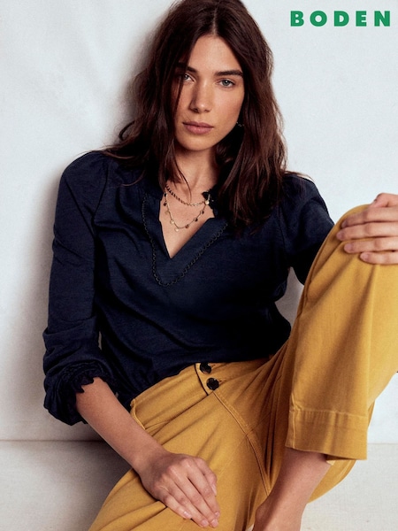 Boden Blue Aria Broderie Notch Neck Blouse (H82624) | €60