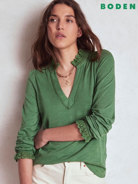 Boden Aria Broderie Notch Neck Blouse (H82625) | R$ 475