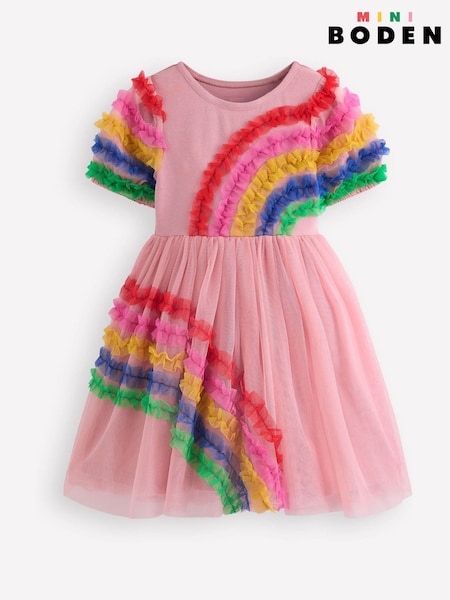 Boden Pink New Tulle Logo Jersey Dress (H82629) | AED227 - AED262