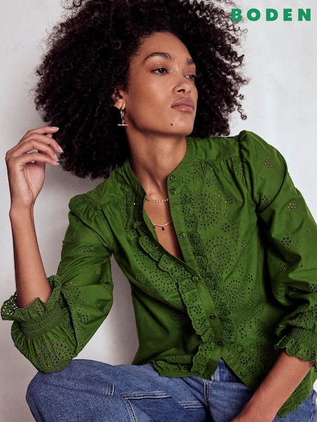 Boden Green Alice Broderie Top (H82642) | €152