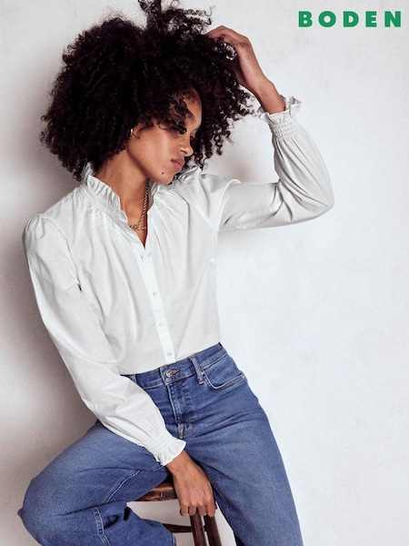 Boden White Lorna Pleated Cotton Top (H82651) | €102