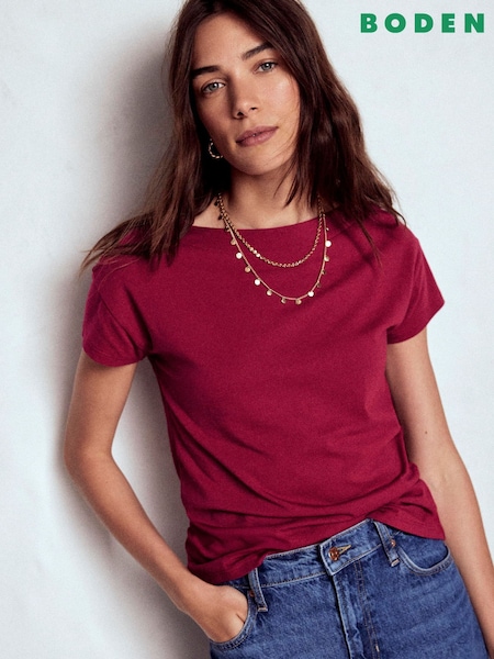 Boden Red Supersoft Boat Neck T-Shirt (H82657) | AZN 65