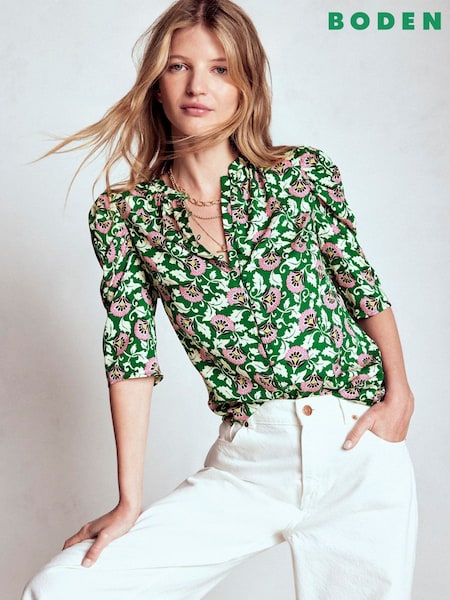 Boden Green Mutton Sleeve Smart Top (H82664) | €102