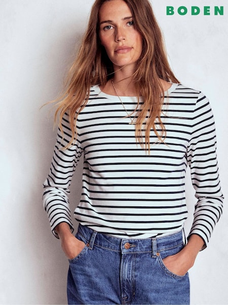 Boden Cream Olivia Long Sleeve Breton T-Shirt (H82670) | 139 QAR