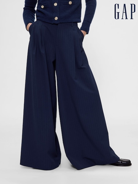 Gap GapStudio Navy Blue Pinstripe Mid Rise Pleated Baggy Trousers (H82681) | €177