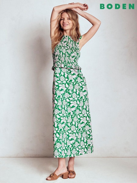 Boden Green Carolina Smocked Midi Dress (H82779) | €160