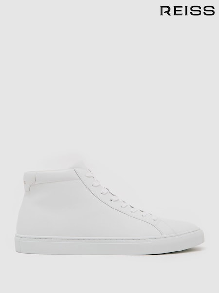 Reiss White Luca High Tumbled-Leather High-Top Trainers (H82825) | AED1,210