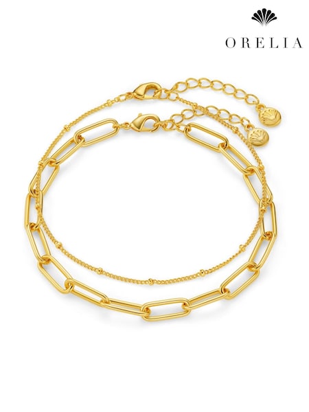Orelia London Gold Tone Chain Link & Satellite 2-Row Bracelet (H82853) | €28