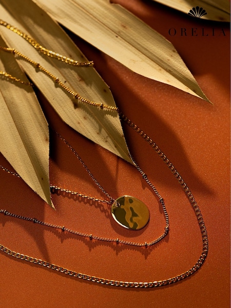 Orelia London Gold Tone Polished Molten Coin 3-Row Necklace (H82861) | €44