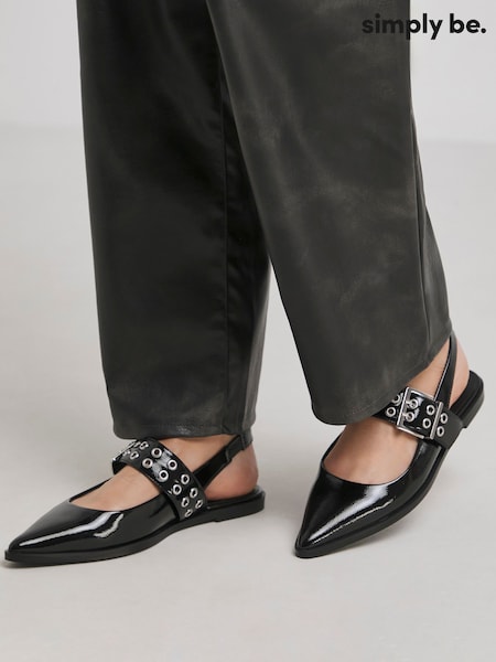 Simply Be Pointy Toe Hardwear Mary Jane Flat Slingback Shoes (H82904) | ‏221 د.إ.‏