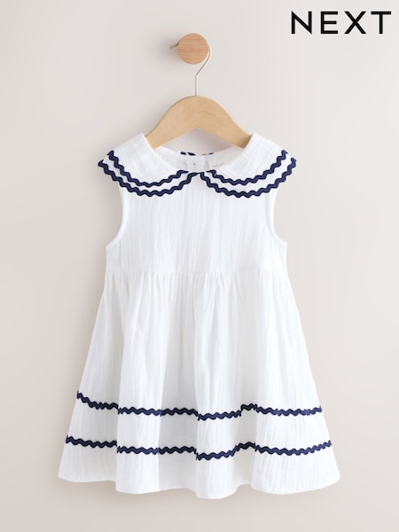 White Ric Rac Collar Dress (3mths-8yrs) (H82966) | AED71 - AED86