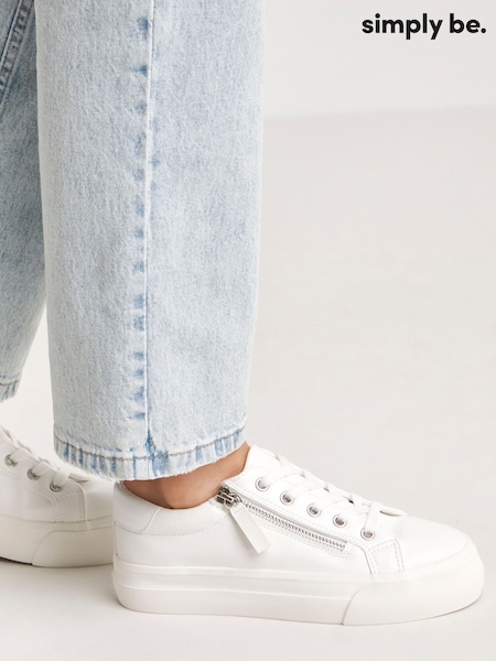 Simply Be White Extra Wide Fit Lace Up Zip Detail Chunky Trainers (H82970) | €52