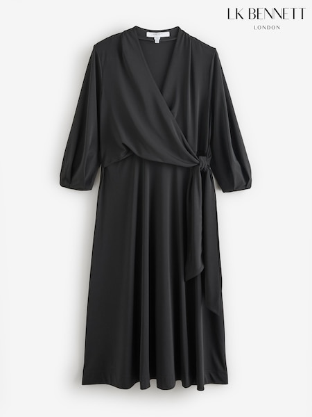LK Bennett Black Petite Aiper Plain Polyester V-Neck Jersey Dress With Tie Front (H83006) | R$ 2.460