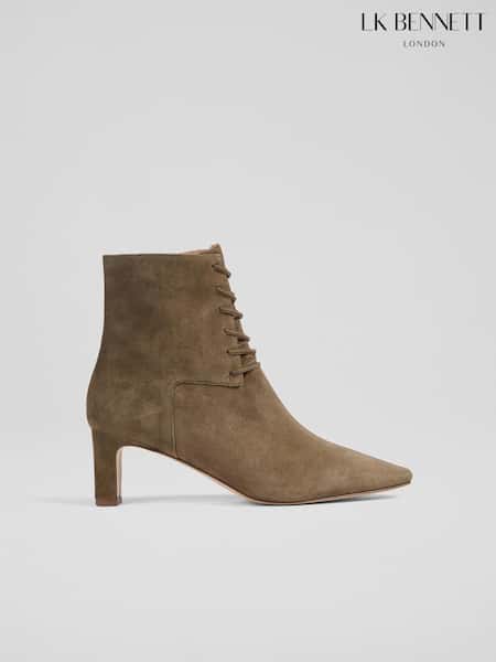 LK Bennett Green Betty Lace Up Leather Block Heel Boots (H83045) | AED2,323