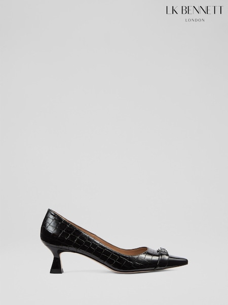 LK Bennett Black Oloid Croc Leather Closed Courts (H83052) | €381
