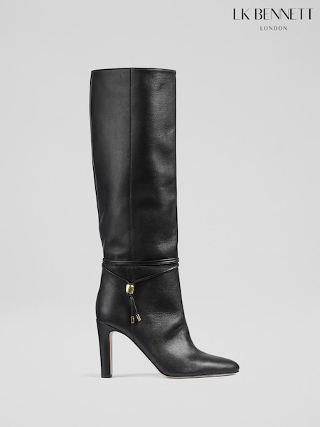 LK Bennett Black Loretta Plain Leather Knee Boots (H83053) | AED3,197