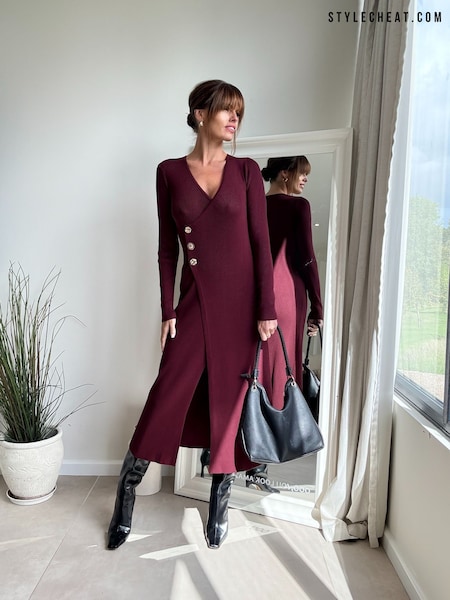 Style Cheat Brown Jewel Mixed Button Midi Dress (H83114) | €99